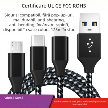 Neutral V8 cablu USB pentru date Android, din aluminiu țesut, încărcare rapidă, Type-C/Micro USB/Lightning, 18W