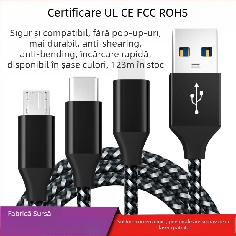 Neutral V8 cablu USB pentru date Android, din aluminiu țesut, încărcare rapidă, Type-C/Micro USB/Lightning, 18W