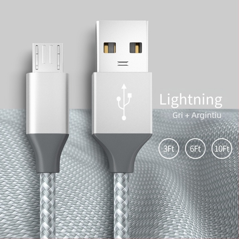 Neutral V8 cablu USB pentru date Android, din aluminiu țesut, încărcare rapidă, Type-C/Micro USB/Lightning, 18W