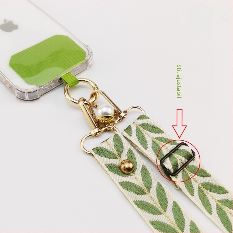 Șnur pentru telefon cu curea lungă reglabilă, pandantiv cu perlă, bandă din material textil, stil feminin (făcut manual • material: textile • multifuncțional)
