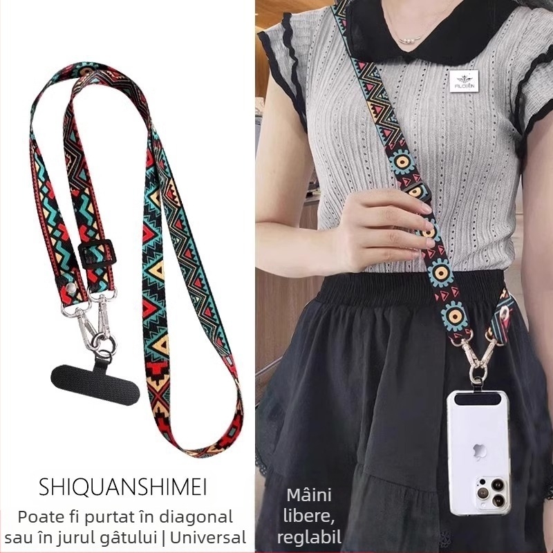 Șnur pentru telefon cu design retro totem, unisex, cataramă metalică, construcție metalică