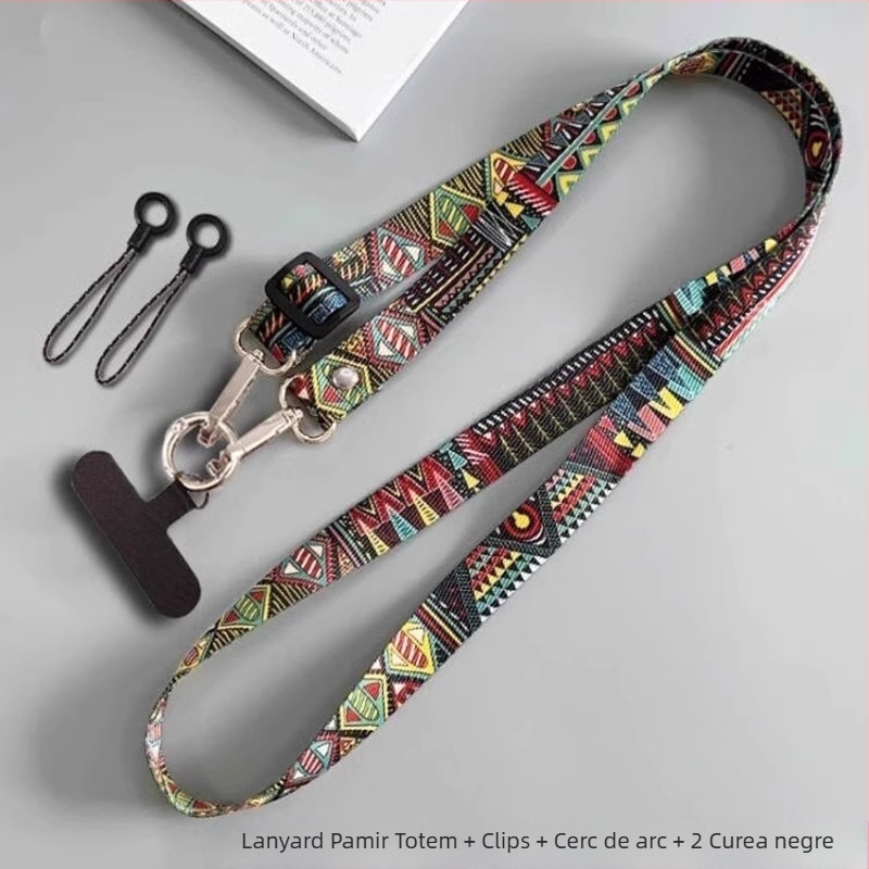 Șnur pentru telefon cu design retro totem, unisex, cataramă metalică, construcție metalică