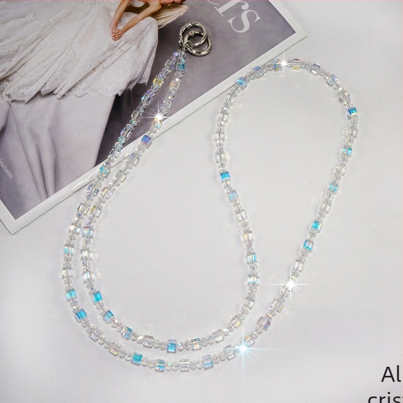 Geantă crossbody pentru telefon cu cristale cu mărgele, șnur din sârmă metalică (Material: cristal imitativ; Confecționat manual; Material șnur: sârmă metalică; Material cataramă: cataramă metalică; Brand: Blo bao)