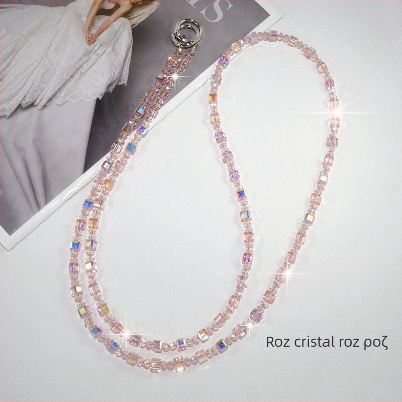 Geantă crossbody pentru telefon cu cristale cu mărgele, șnur din sârmă metalică (Material: cristal imitativ; Confecționat manual; Material șnur: sârmă metalică; Material cataramă: cataramă metalică; Brand: Blo bao)