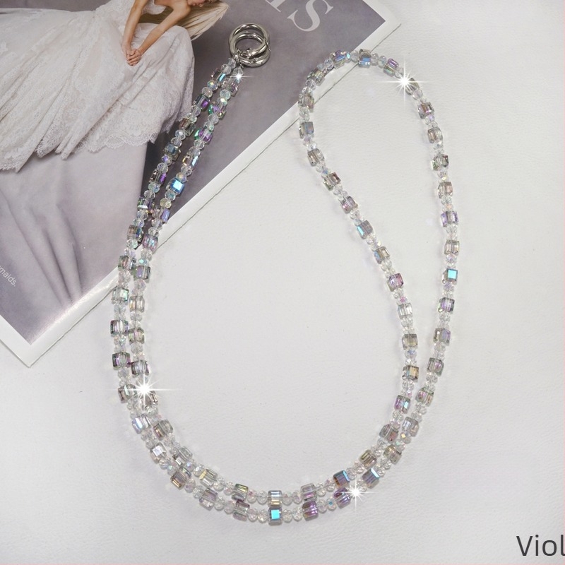 Geantă crossbody pentru telefon cu cristale cu mărgele, șnur din sârmă metalică (Material: cristal imitativ; Confecționat manual; Material șnur: sârmă metalică; Material cataramă: cataramă metalică; Brand: Blo bao)