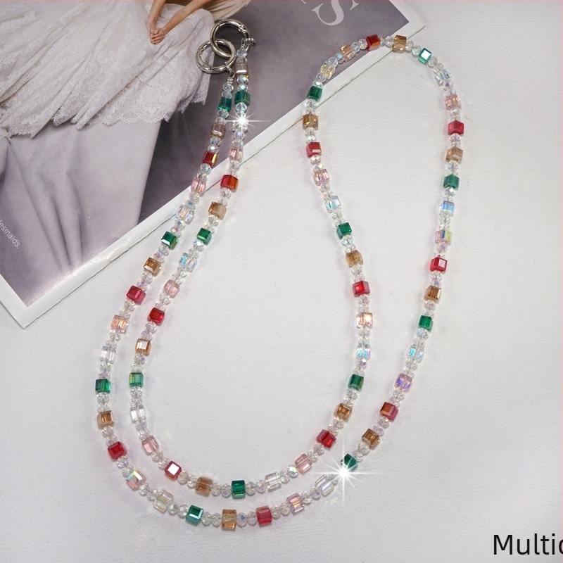 Geantă crossbody pentru telefon cu cristale cu mărgele, șnur din sârmă metalică (Material: cristal imitativ; Confecționat manual; Material șnur: sârmă metalică; Material cataramă: cataramă metalică; Brand: Blo bao)