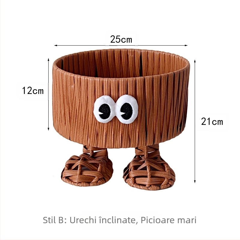 Coș de depozitare din ratan artificial, pentru living, farfurie decorativă pentru fructe, stil drăguț de desene animate, lucrat manual, organizator de gustări pe birou