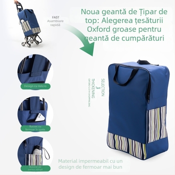 Cărucior pliabil pentru cumpărături, cărucior manual portabil cu corp din pânză, imprimare logo și personalizare (~2 kg)