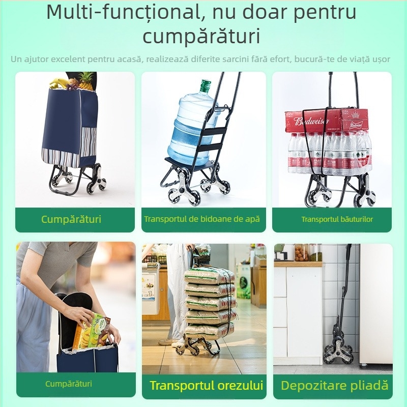 Cărucior pliabil pentru cumpărături, cărucior manual portabil cu corp din pânză, imprimare logo și personalizare (~2 kg)