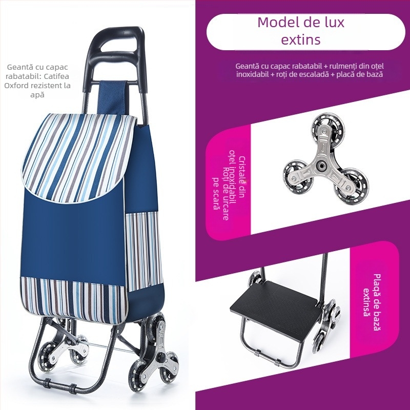 Cărucior pliabil pentru cumpărături, cărucior manual portabil cu corp din pânză, imprimare logo și personalizare (~2 kg)