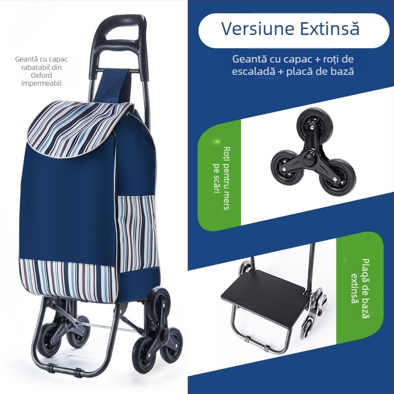 Cărucior pliabil pentru cumpărături, cărucior manual portabil cu corp din pânză, imprimare logo și personalizare (~2 kg)