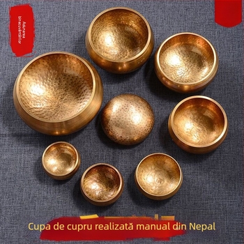 Bol muzical budist din cupru pentru meditație – lucrat manual, 220 g, utilizare religioasă