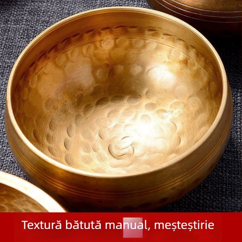 Bol muzical budist din cupru pentru meditație – lucrat manual, 220 g, utilizare religioasă
