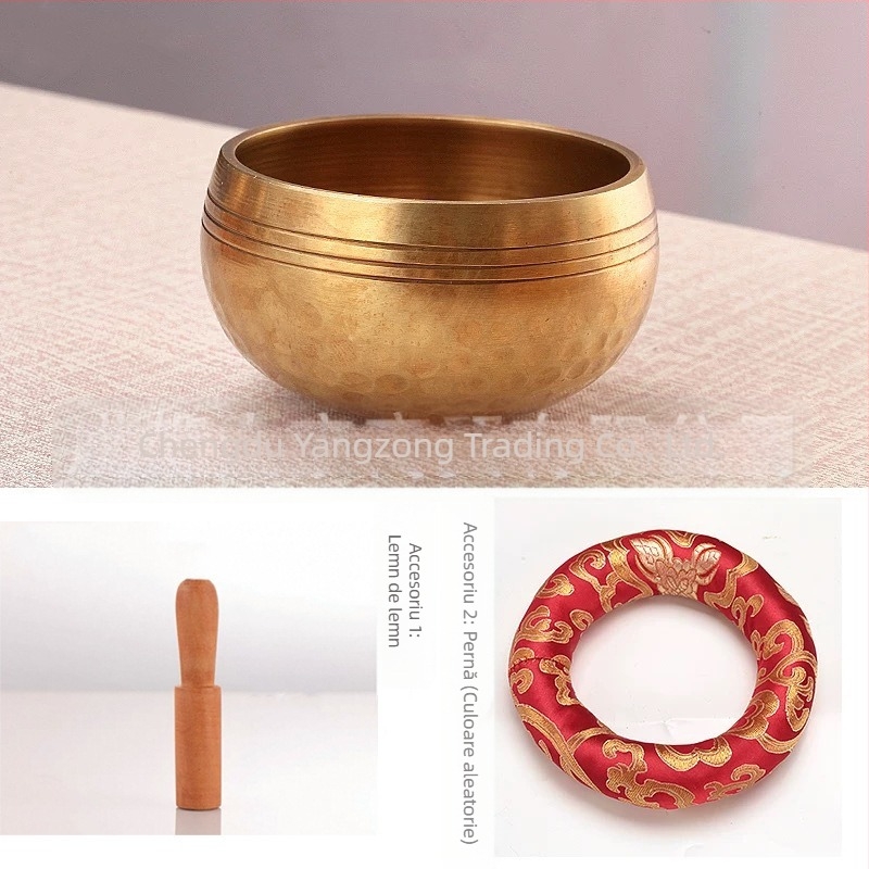 Bol muzical budist din cupru pentru meditație – lucrat manual, 220 g, utilizare religioasă