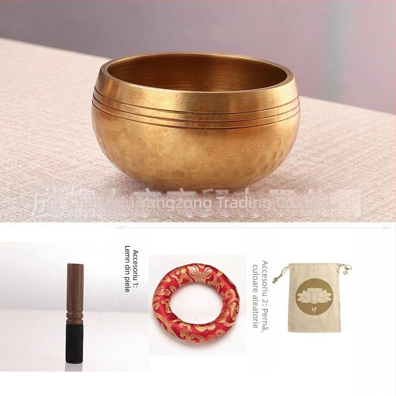 Bol muzical budist din cupru pentru meditație – lucrat manual, 220 g, utilizare religioasă