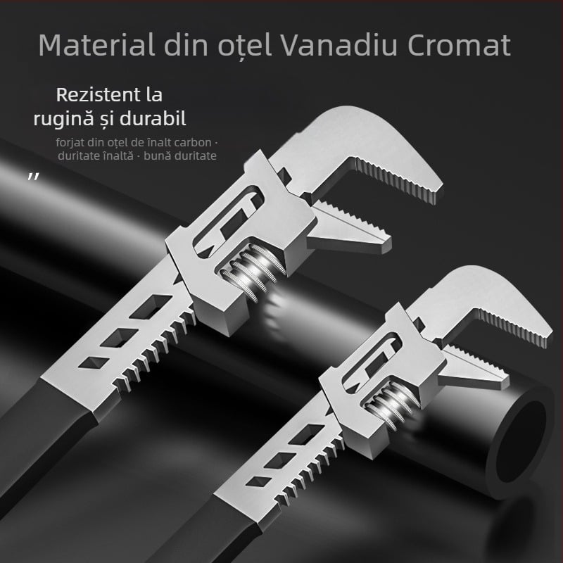 Clește pentru țevi de baie, unghi drept și reglabil, din oțel aliat crom-vanadiu