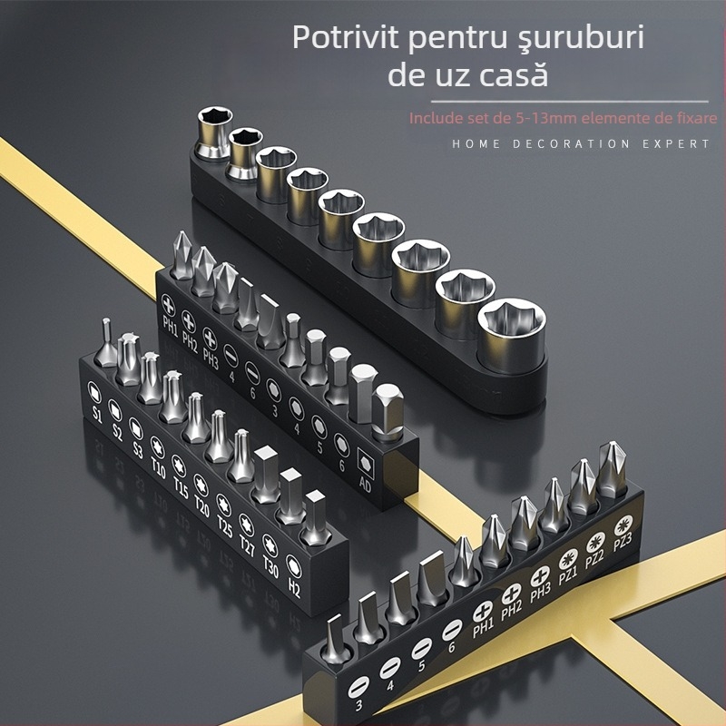 Fengwick Set de capete hexagonale pentru șurubelniță cu clichet – oțel crom-vanadiu, finisaj polizat, include cap mini clichet