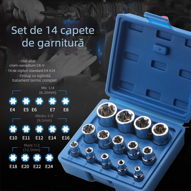 Set de 14 piese, din oțel crom-vanadiu, pentru reparații auto, greutate netă 2 kg