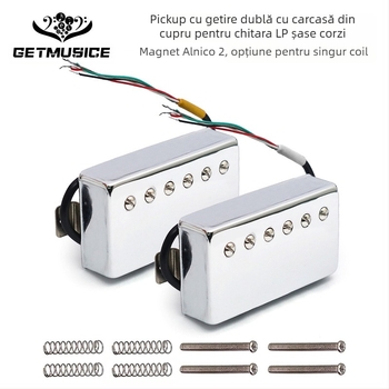 Pickup pentru chitară electrică cu bobinaj dublu, magnet Alnico 2, carcasă din cupru, placă de bază din cupru, model LPA2-CR 4C, greutate 150 g