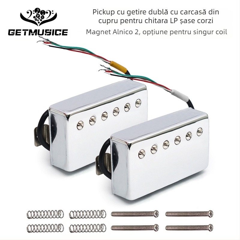 Pickup pentru chitară electrică cu bobinaj dublu, magnet Alnico 2, carcasă din cupru, placă de bază din cupru, model LPA2-CR 4C, greutate 150 g