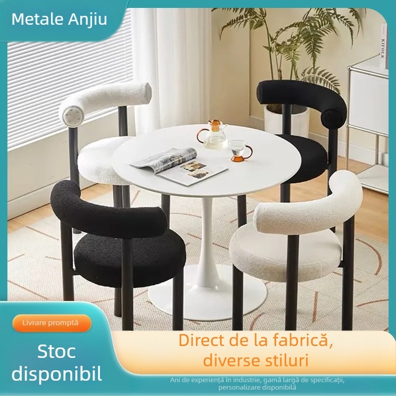 Scaun de machiaj cu bază metalică, tapițat cu lână de miel, stil modern minimalist, pentru dormitor