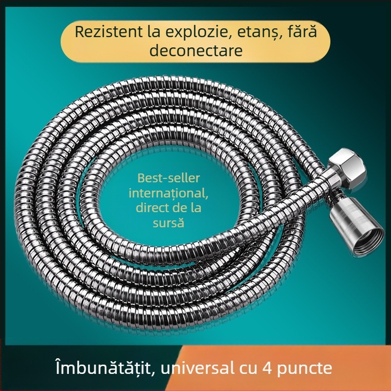 Furtun de duș, model: furtun de duș, material: oțel inoxidabil + metal, montaj: filet, presiune nominală: 6 MPa, temperatură de lucru: 0–80 °C