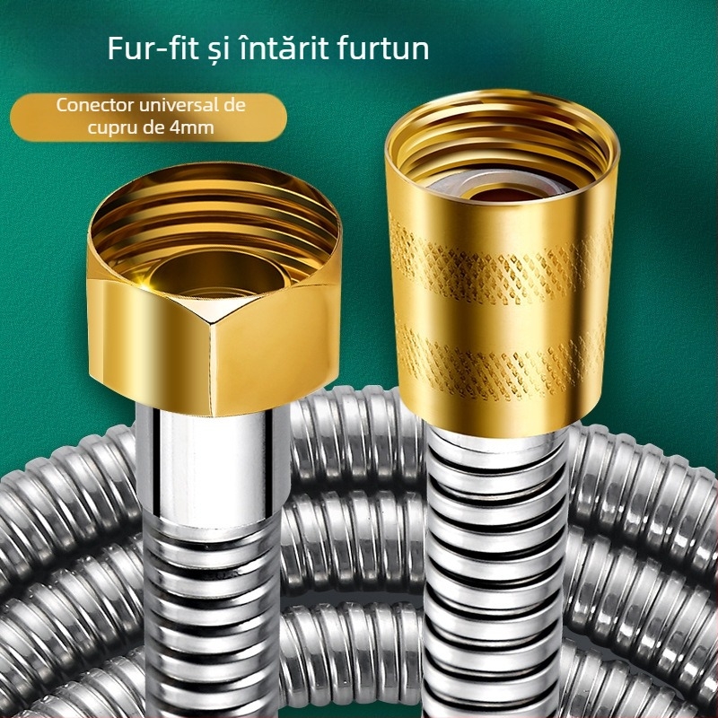 Furtun de duș, model: furtun de duș, material: oțel inoxidabil + metal, montaj: filet, presiune nominală: 6 MPa, temperatură de lucru: 0–80 °C