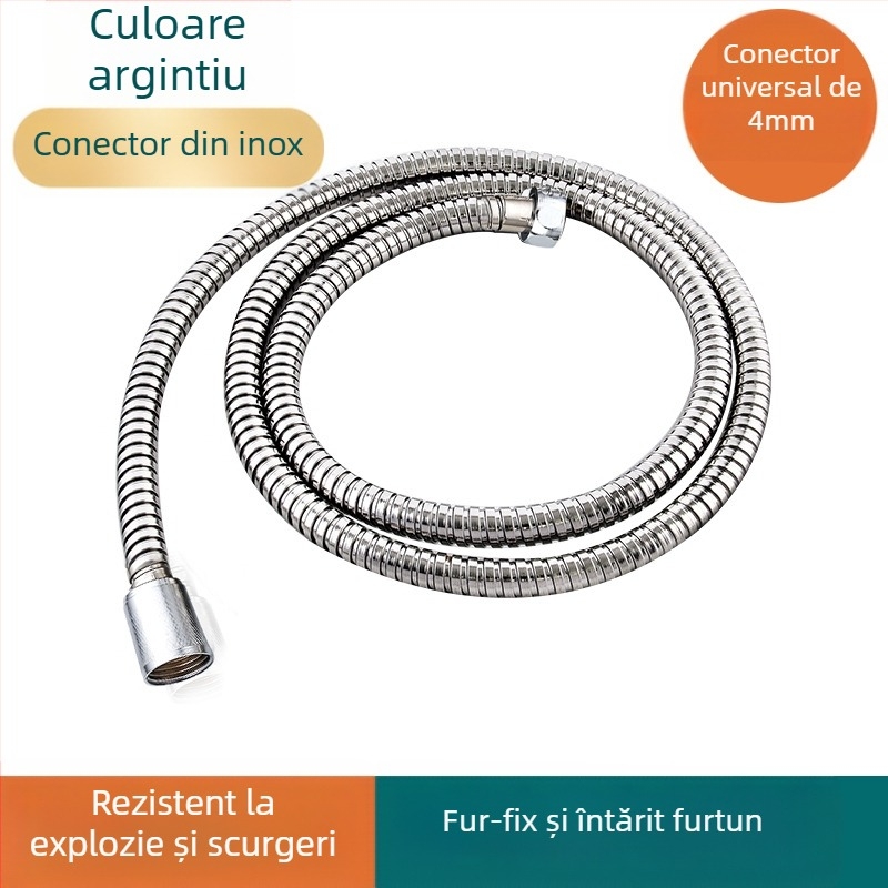 Furtun de duș, model: furtun de duș, material: oțel inoxidabil + metal, montaj: filet, presiune nominală: 6 MPa, temperatură de lucru: 0–80 °C