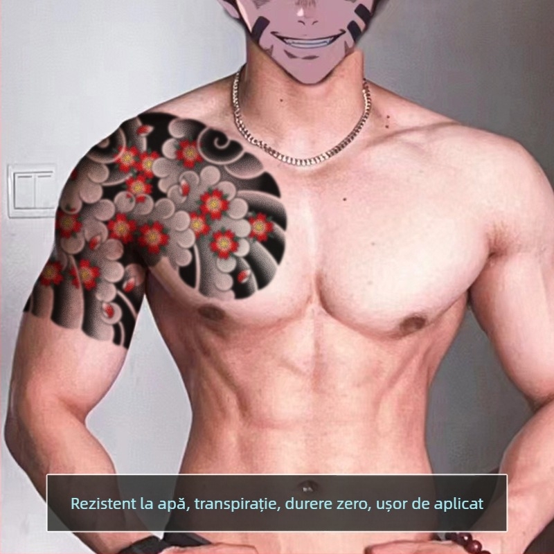 Autocolant tatuaj piept floare de cireș - Imprimare prin transfer de apă, impermeabil, unisex