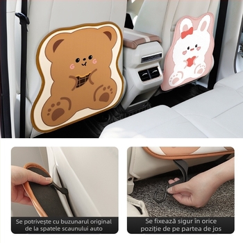 FASTRIDER Protecție universală a scaunului auto pentru copii – Organizator pentru bancheta din spate, model desen animat, umplere din burete, material PU, cu logo