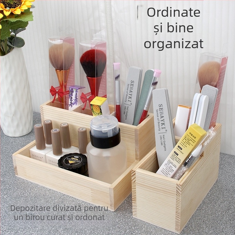 Set de manichiură — Cutie de depozitare din lemn în stil japonez, tavă pentru gel pen, organizator pentru pensule de praf, 0,16 kg