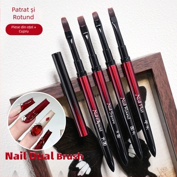 Set pensule pentru unghii, aplicare gel, capete plate, rotunde, pătrate și ovale; set de 4 pensule cu mâner metalic lung; pensă fototerapie