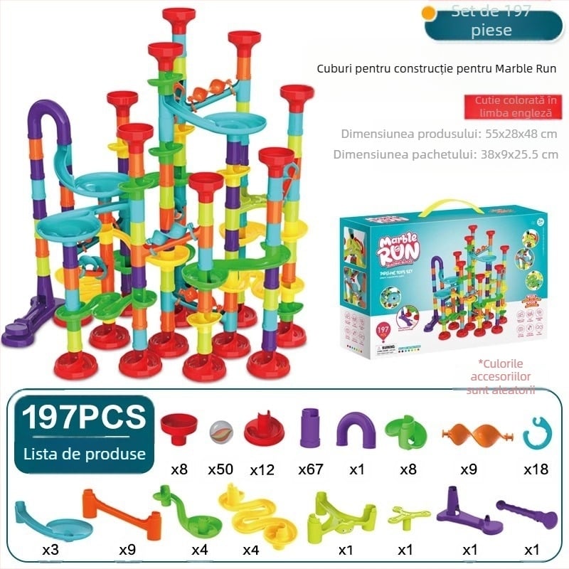 Set de construcție cu traseu de bile ejectabile, jucărie educațională, ABS plastic, DIY, 38–50 piese, 1 kg, 4–6 ani