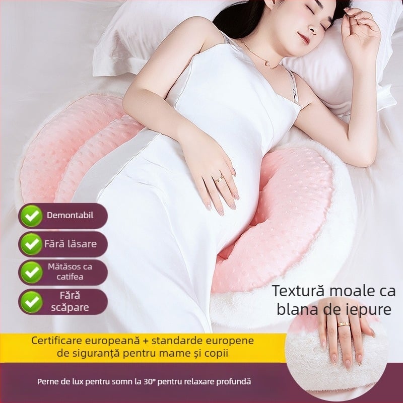 Pernă de maternitate în formă de U pentru sprijin în timpul sarcinii – confort la talie și abdomen, umplutură din fibre de poliester, husă din fibre chimice, personalizabilă