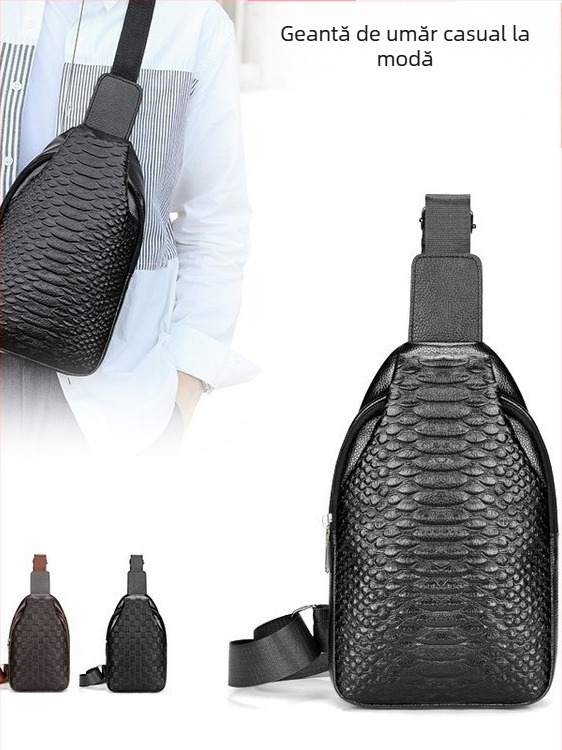 Geantă crossbody pentru bărbați, material PU, impermeabilă, model geometric, căptușeală din poliester