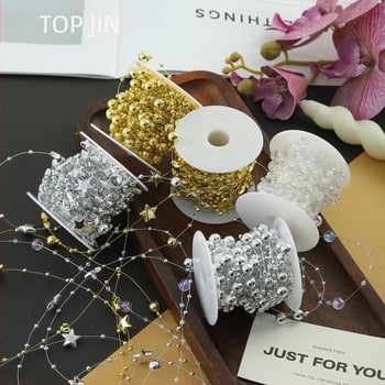 Lanț decorativ cu perle florale - formă de stea, plastic, rolă de 10 m, Shangjin, pentru accesorii DIY