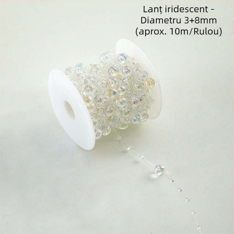 Lanț decorativ cu perle florale - formă de stea, plastic, rolă de 10 m, Shangjin, pentru accesorii DIY