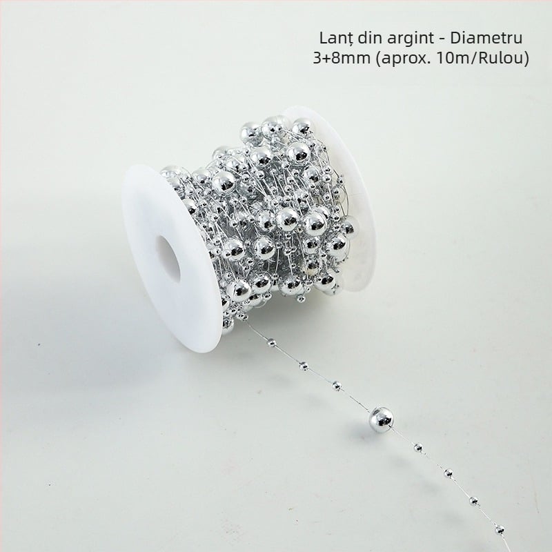 Lanț decorativ cu perle florale - formă de stea, plastic, rolă de 10 m, Shangjin, pentru accesorii DIY