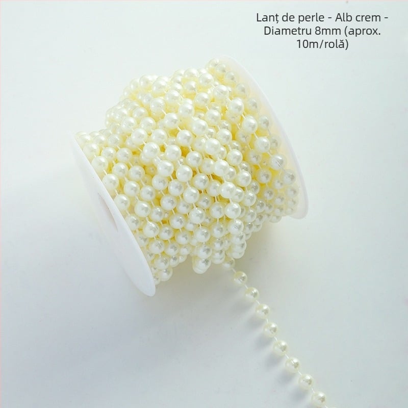 Lanț decorativ cu perle florale - formă de stea, plastic, rolă de 10 m, Shangjin, pentru accesorii DIY