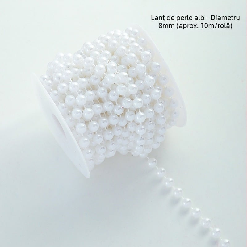 Lanț decorativ cu perle florale - formă de stea, plastic, rolă de 10 m, Shangjin, pentru accesorii DIY