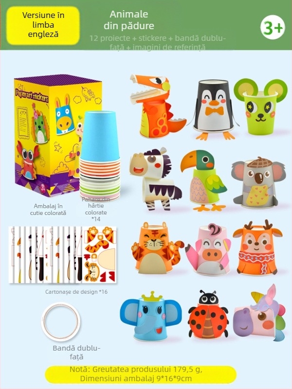 Kit de vopsire pentru copii cu pahare din hârtie – DIY, jucărie educativă de artă; Material: Hârtie; Brand: Hibiscus angel; Vârstă potrivită: 4-6 ani; Ambalaj: Cutie