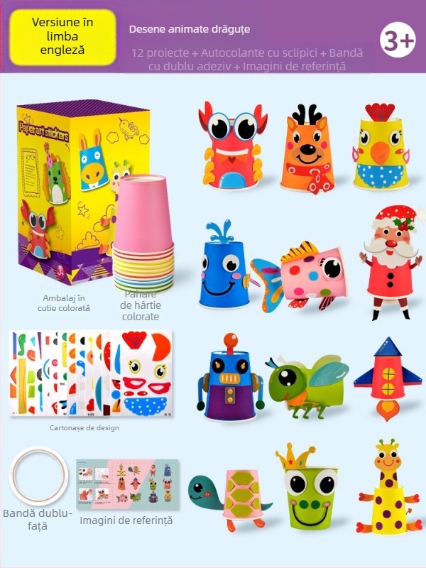 Kit de vopsire pentru copii cu pahare din hârtie – DIY, jucărie educativă de artă; Material: Hârtie; Brand: Hibiscus angel; Vârstă potrivită: 4-6 ani; Ambalaj: Cutie
