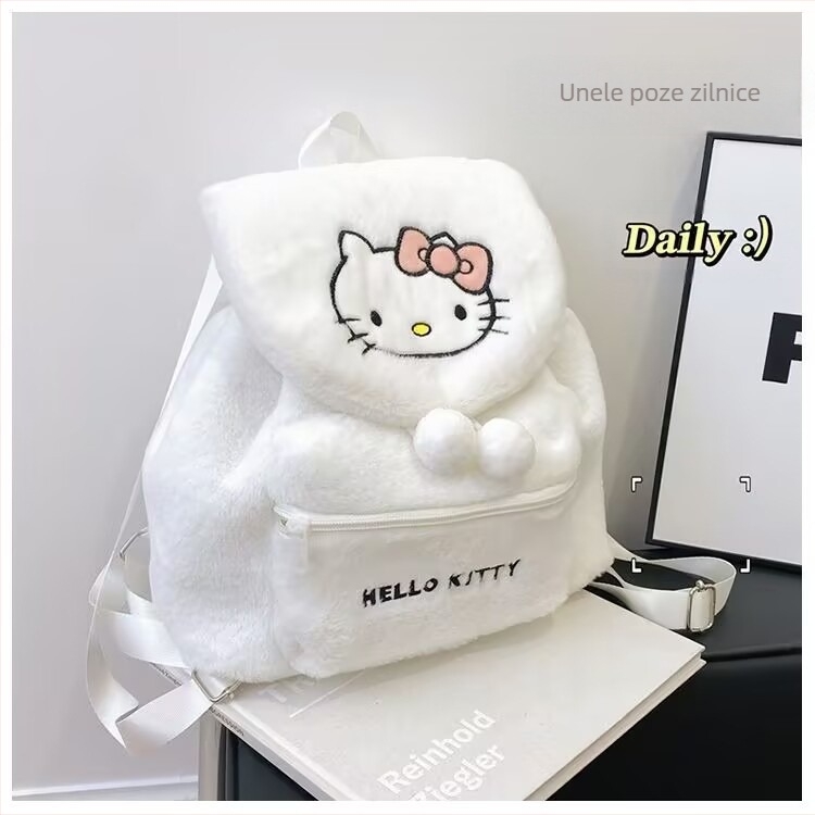 Rucsac din pluș, ultra-ușor, cu motiv brodat de urs, capacitate mare, bretele curbate