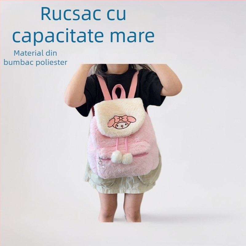 Rucsac din pluș, ultra-ușor, cu motiv brodat de urs, capacitate mare, bretele curbate