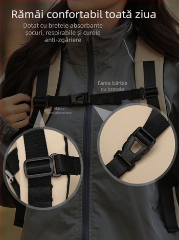 Rucsac unisex cu capacitate mare din nylon pentru drumeții și călătorii, protecție a coloanei, 36–55L, curele cu pernă de aer, stil urban minimalist, geantă pentru campus/școală