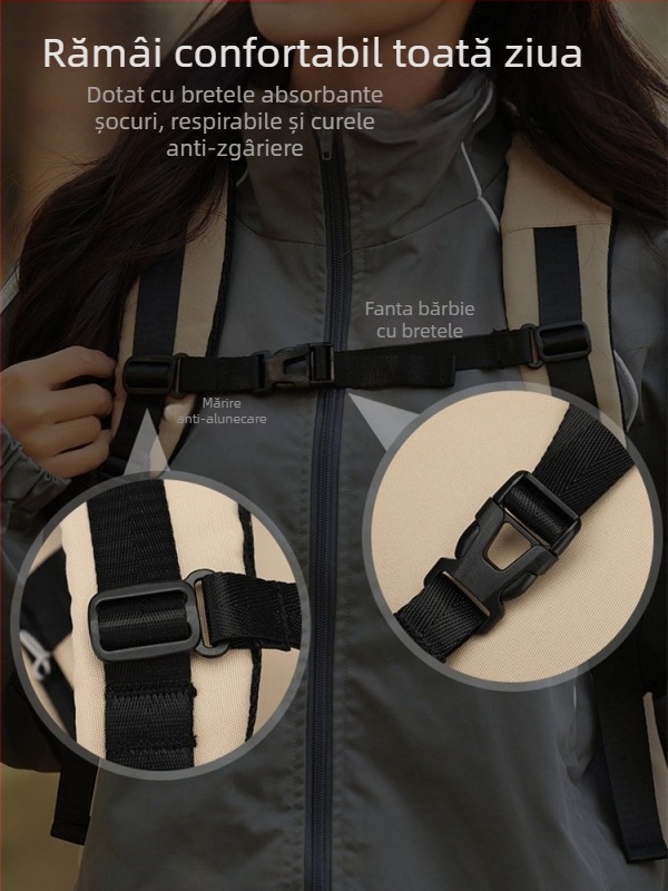 Rucsac unisex cu capacitate mare din nylon pentru drumeții și călătorii, protecție a coloanei, 36–55L, curele cu pernă de aer, stil urban minimalist, geantă pentru campus/școală