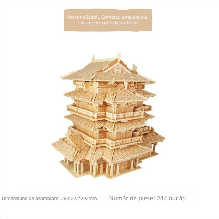 Puzzle 3D din lemn pentru copii 7–14 ani.