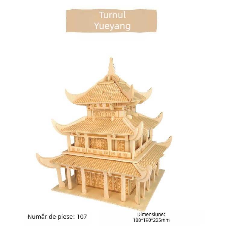 Puzzle 3D din lemn pentru copii 7–14 ani.