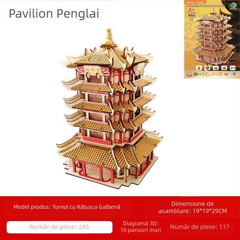 Puzzle 3D din lemn pentru copii 7–14 ani.