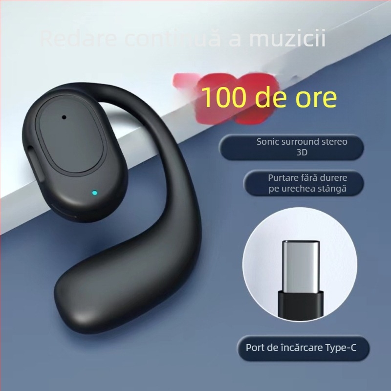 Căști Bluetooth cu conductivitate osoasă, rază de 10 m, design de atârnare pentru urechi, suportă apeluri și muzică, Bluetooth 5.0, autonomie baterie până la 4 ore